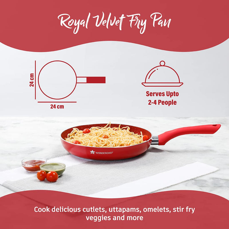 Wonderchef Royal Velvet Plus Aluminium Nonstick Cookware Set | Induction Compatible | Red | Set of  4 Pcs