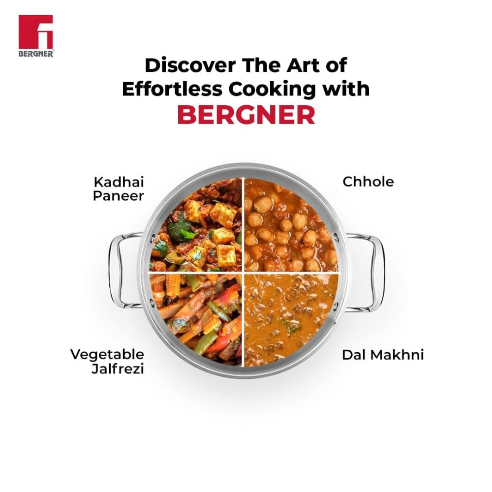 Bergner Argent Mini Tri-Ply Kadhai with Lid - 9
