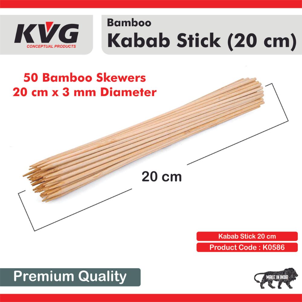 KVG Bamboo Skewers Kabab Burger Barbecue 20 cm Sticks 50 Pc