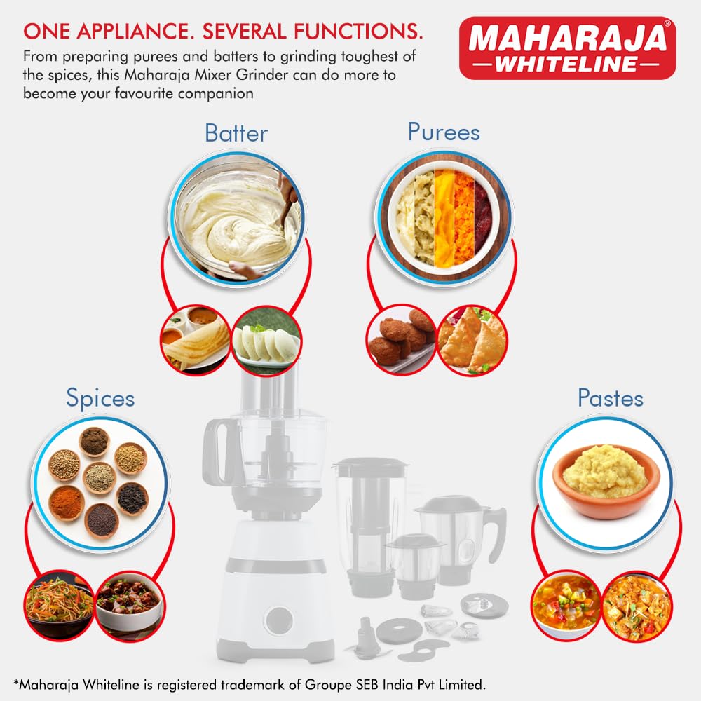 Maharaja Whiteline Kitchen Pro 800 Watt Mixer Grinder with 4 Jars - 5