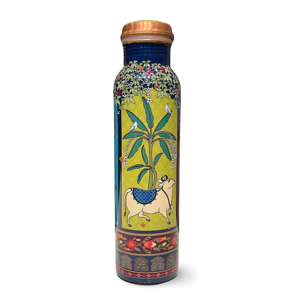 Lacoppera Copper Mist Vanavaibhav Water Bottle with 2 Glass Drinkware Gift Set - 5