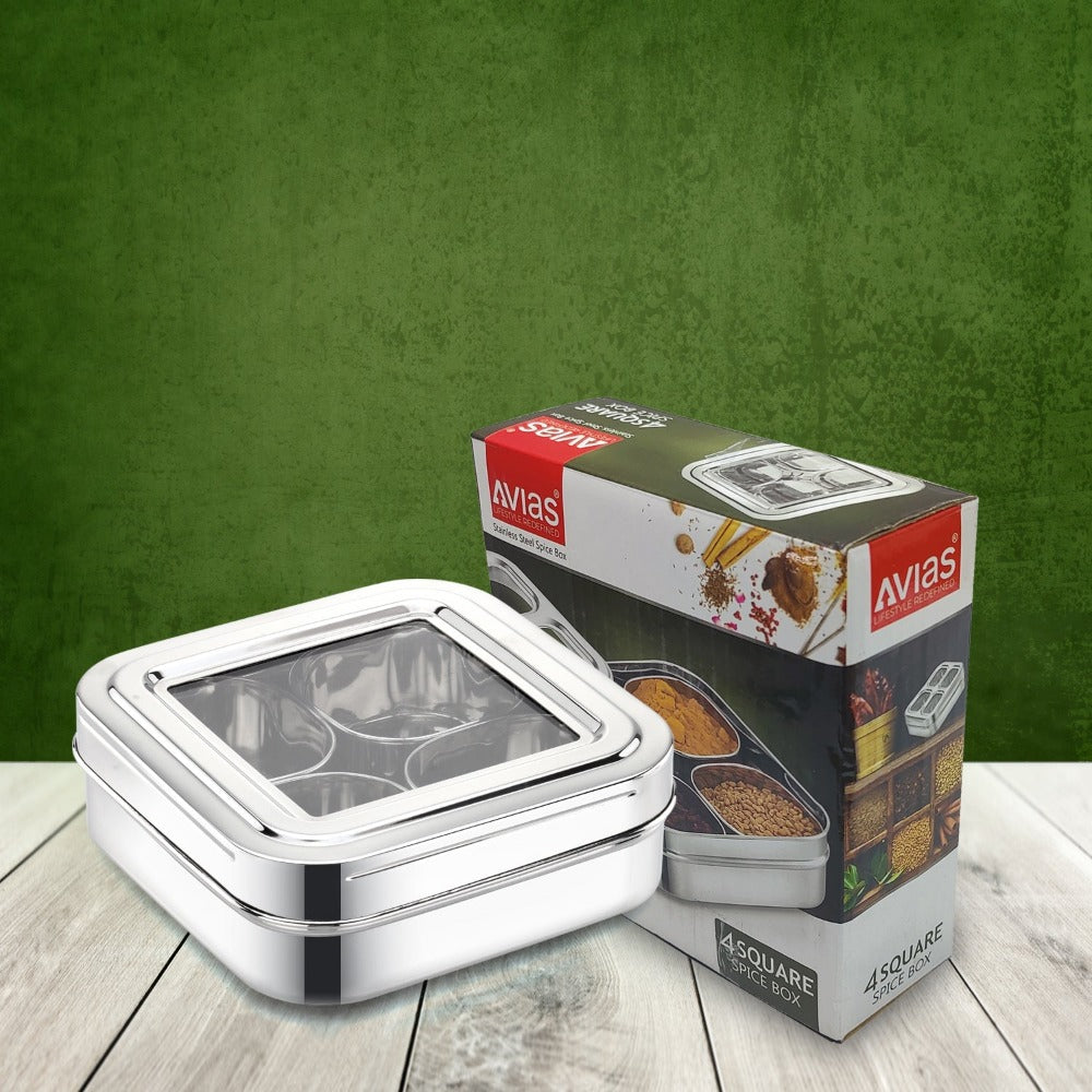 AVIAS Dry Fruit Cum Spice Box 4 cups | Silver | 1 Pc-3