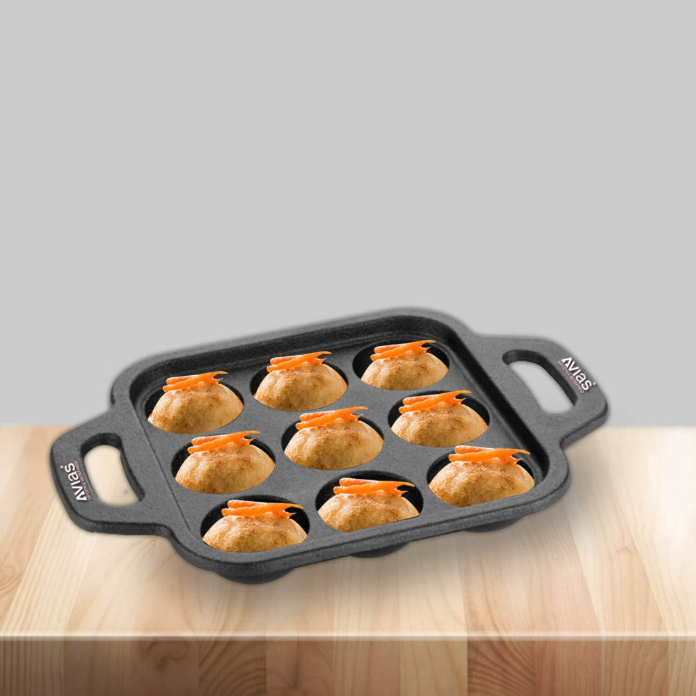 AVIAS Cast Iron Cavity Kuzhi Paniyaram Pan Cups Black