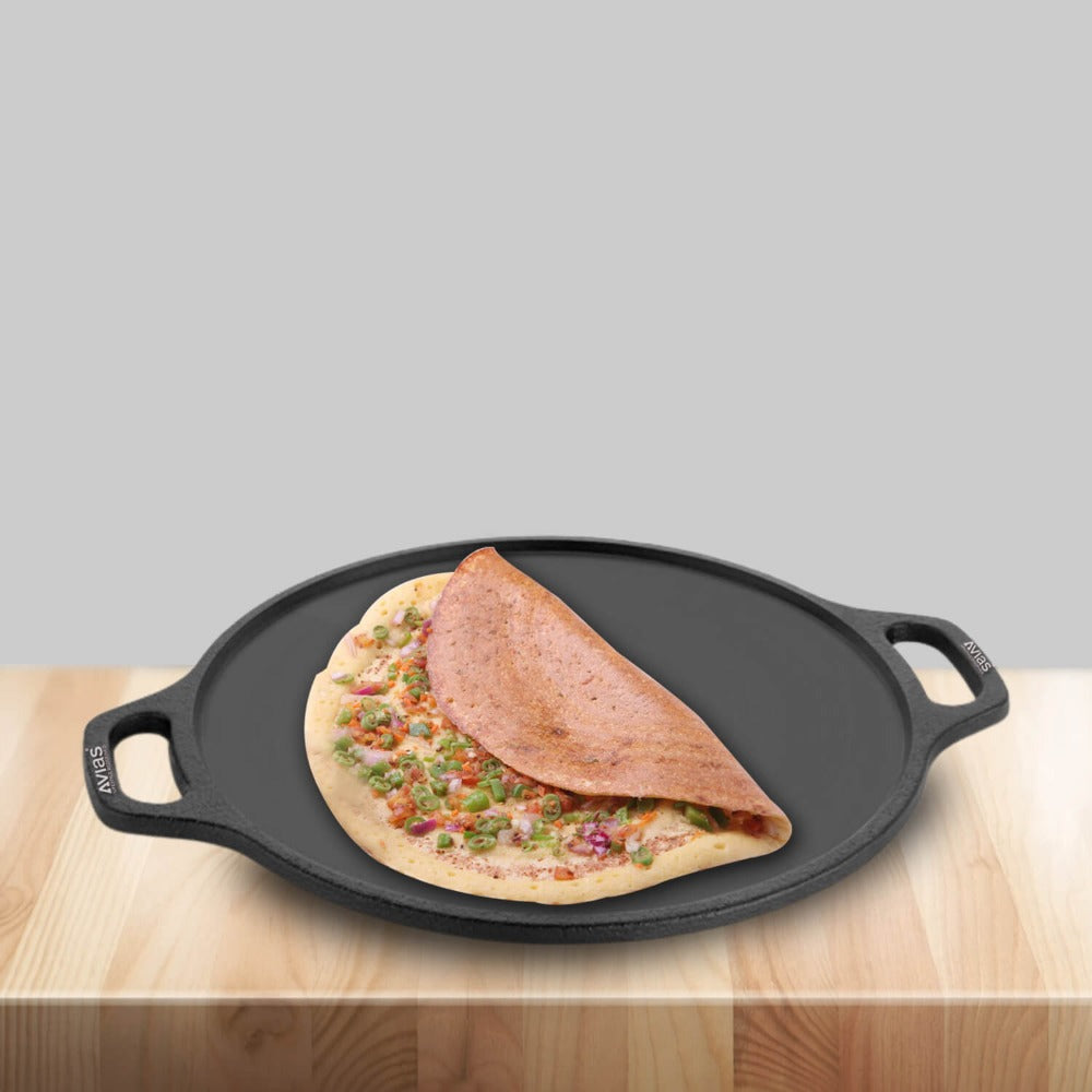 AVIAS Cast Iron Dosa Tawa Pan Gas Induction Compatible Black