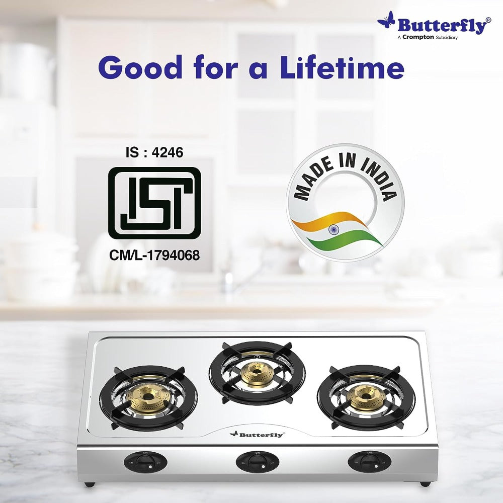 Butterfly Bolt Stainless Steel 3 Burner LPG Gas Stove - 6