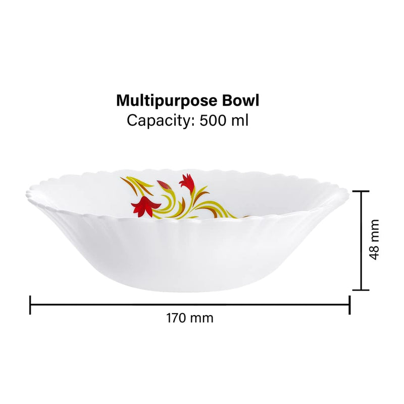Larah by Borosil Red Lily 500 ML Multipurpose Bowl Set - 4