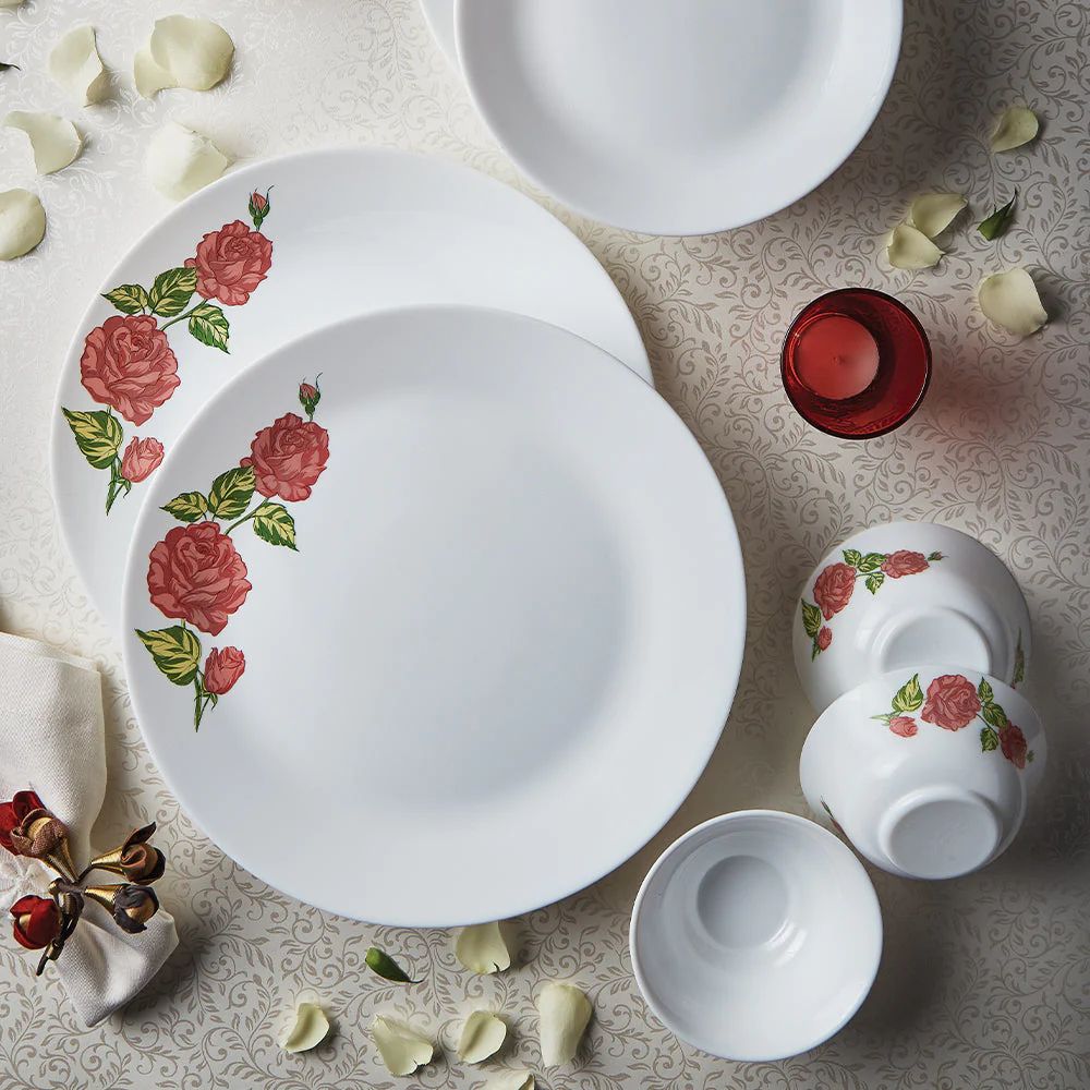 Larah by Borosil Tiara Series Rose Gold Opalware Dinner Set