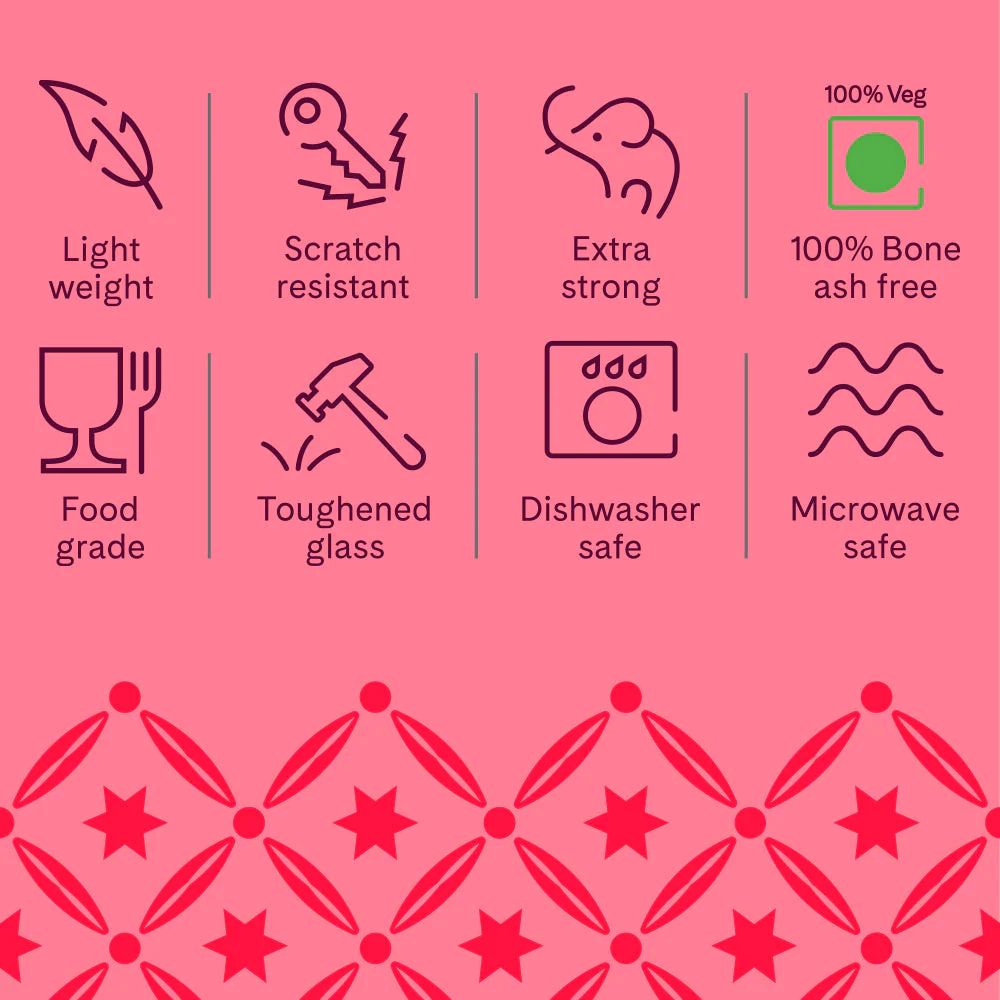 Larah by Borosil Opalware Red Iris Cup and Saucer Set - 8