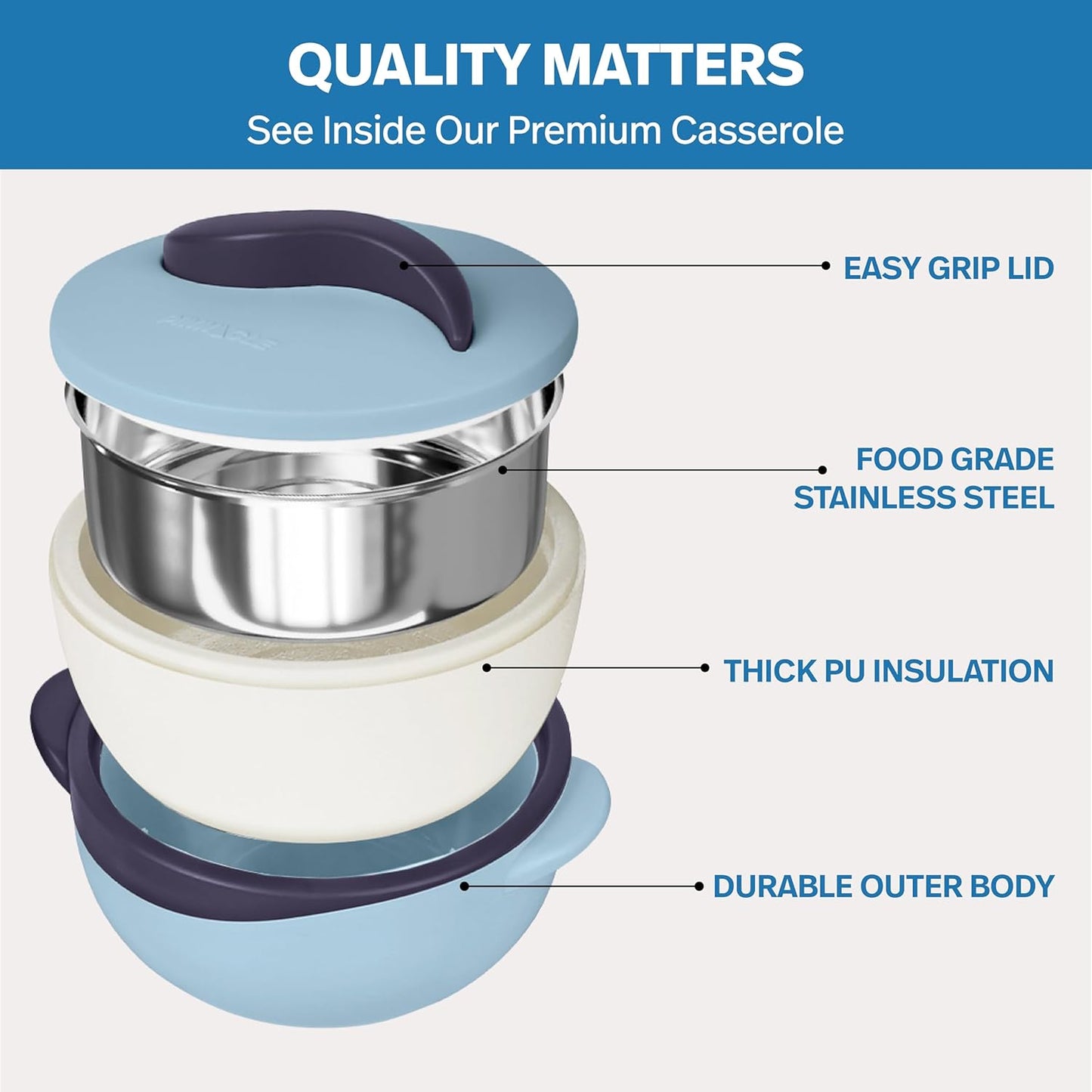 Pinnacle Parisa Insulated Hot Casserole Set - Premium 3-Piece