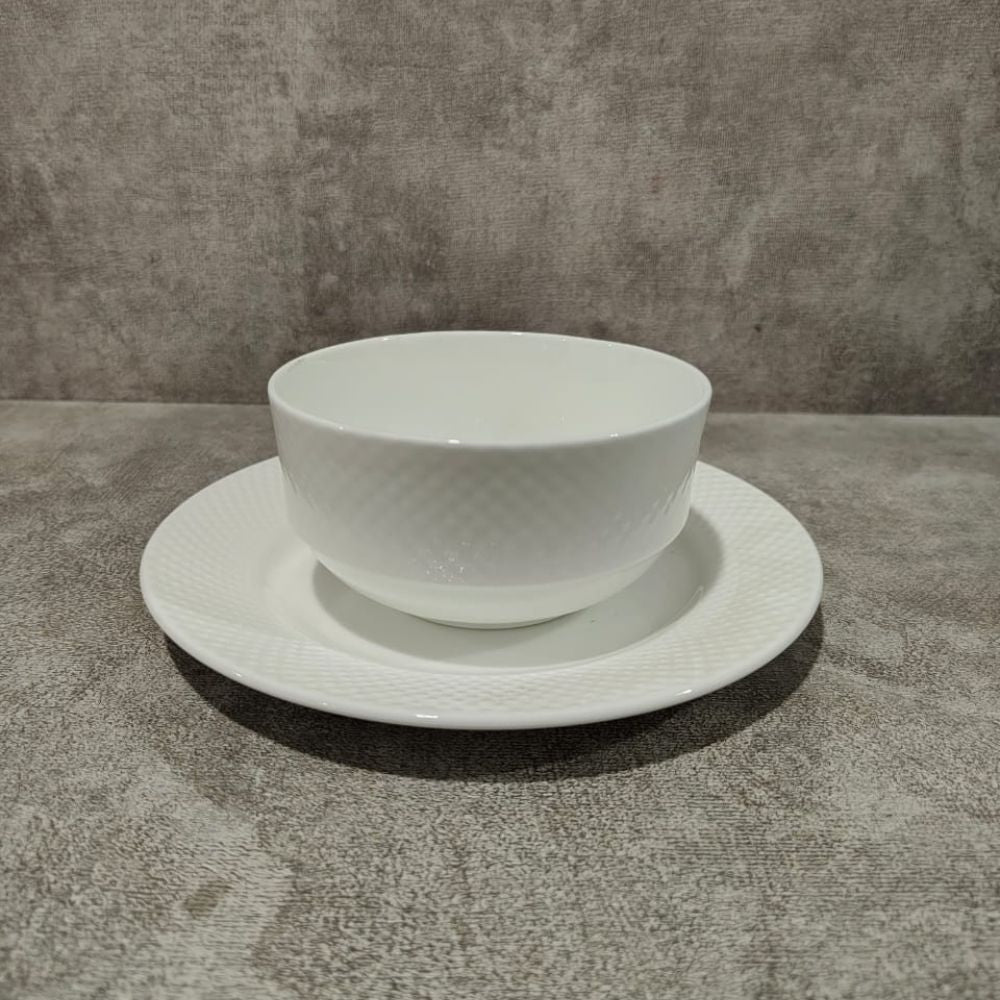 Clay Craft Soup Bowl with Saucer Set White Set of 12 Pcs