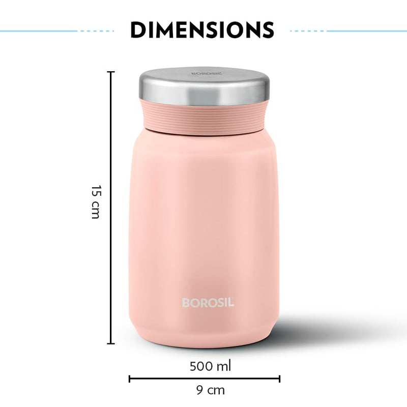 Borosil Carry Mate 500 ML Stainless Steel Vacuum Insulated Soup Flask & Food Jar with Screw Lid - 3