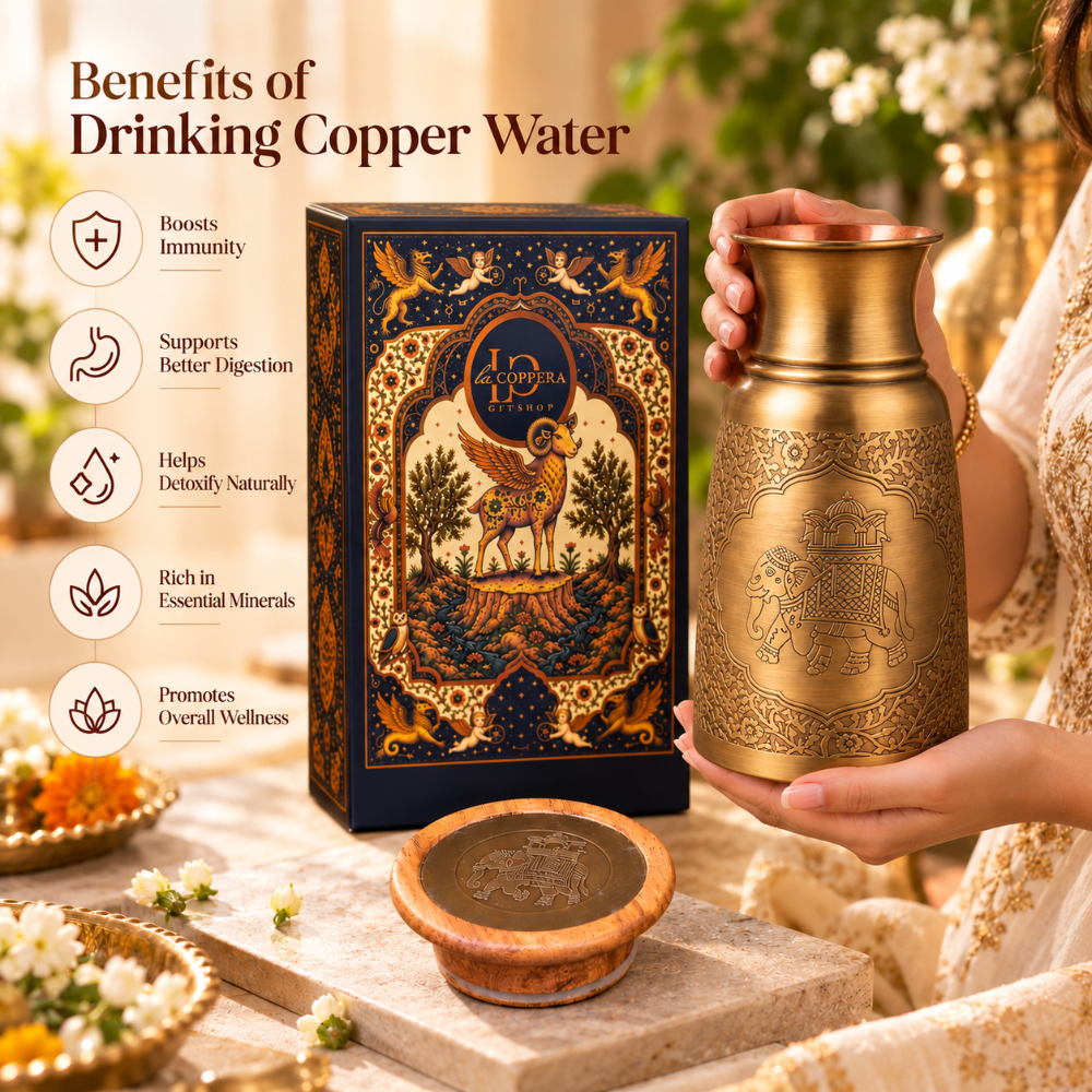 Lacoppera Aurbell Sepia Gold Copper Carafe with Wooden Lid - 4