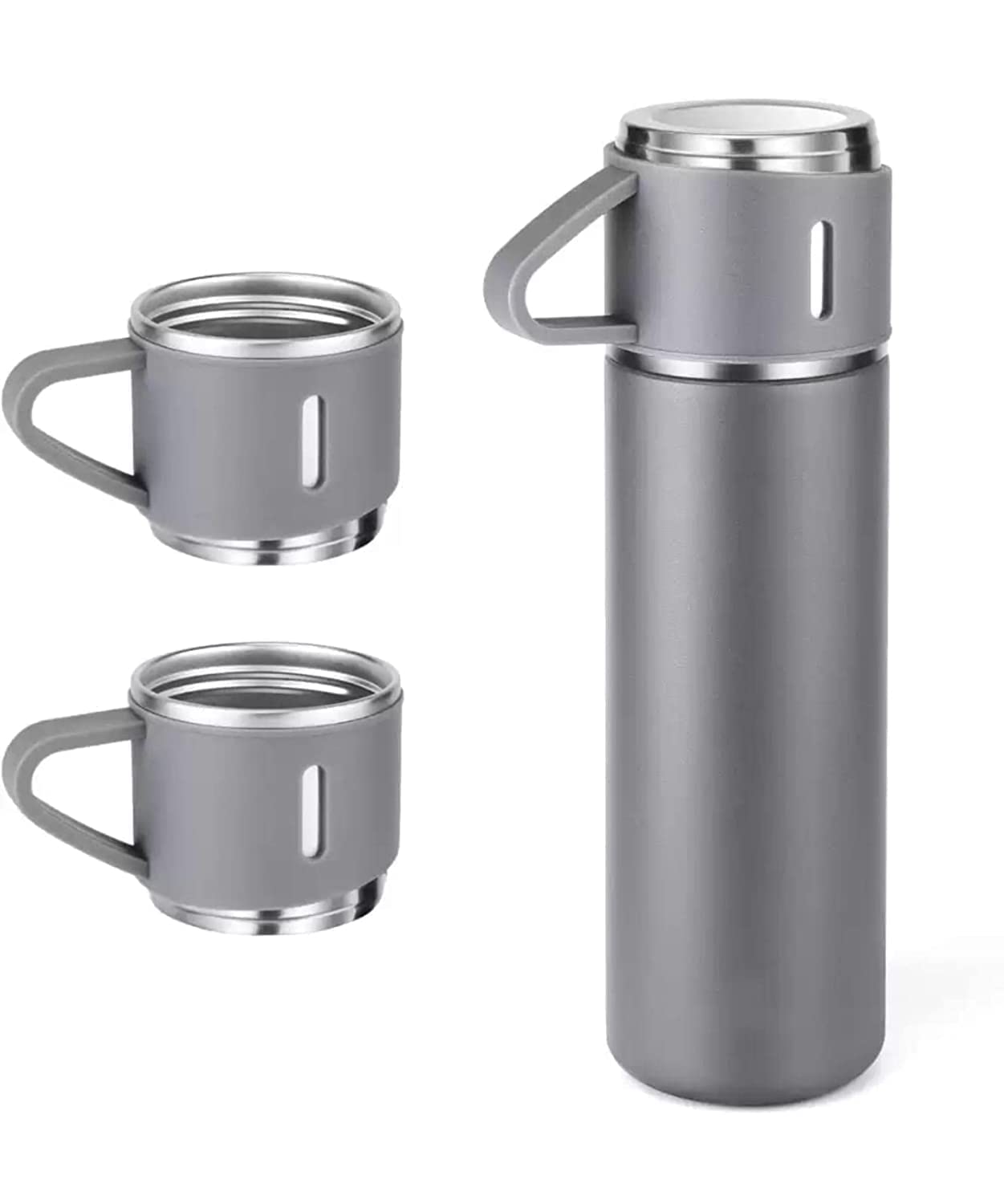 Stainless Steel Vacuum Flask Set with Steel Cups Set of Pcs