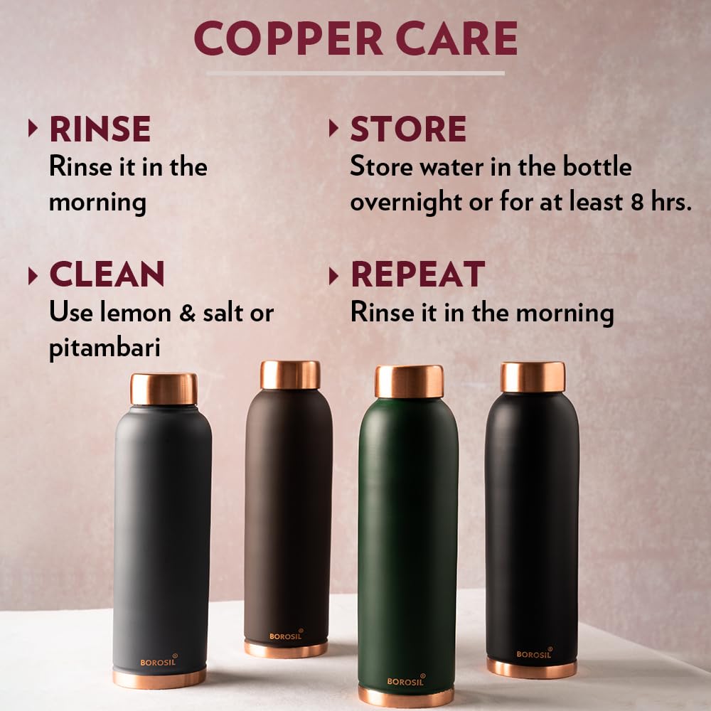 Borosil Eco 1000 ML Powder Coated Matte Finish Copper Bottle - 17