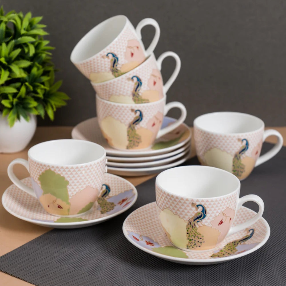 JCPL Cream Super Cup & Saucer 170 ml Set Set of 12 Pcs Rasoi Shop