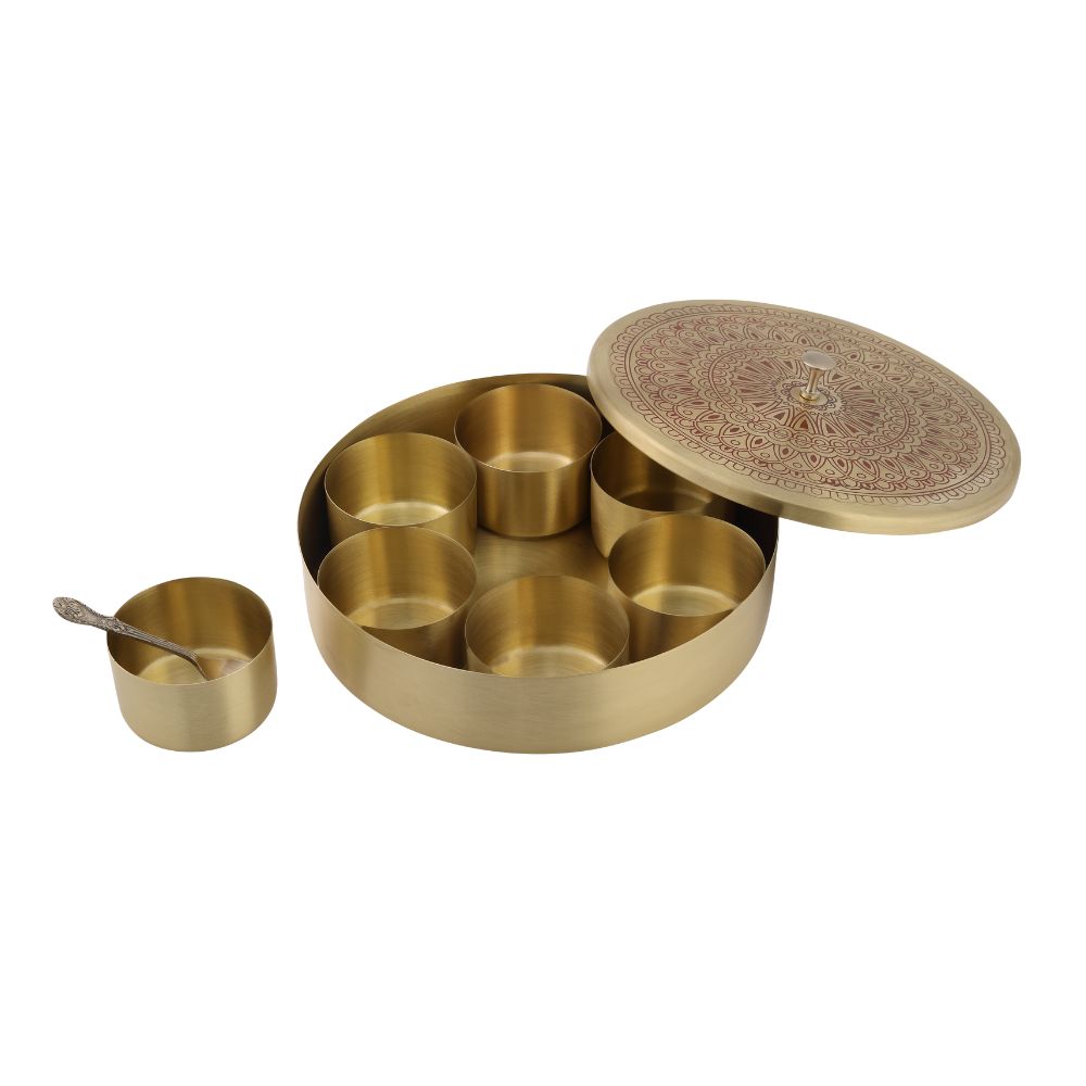 LaCoppera Mandala Design Premium Brass Masala Box - 3