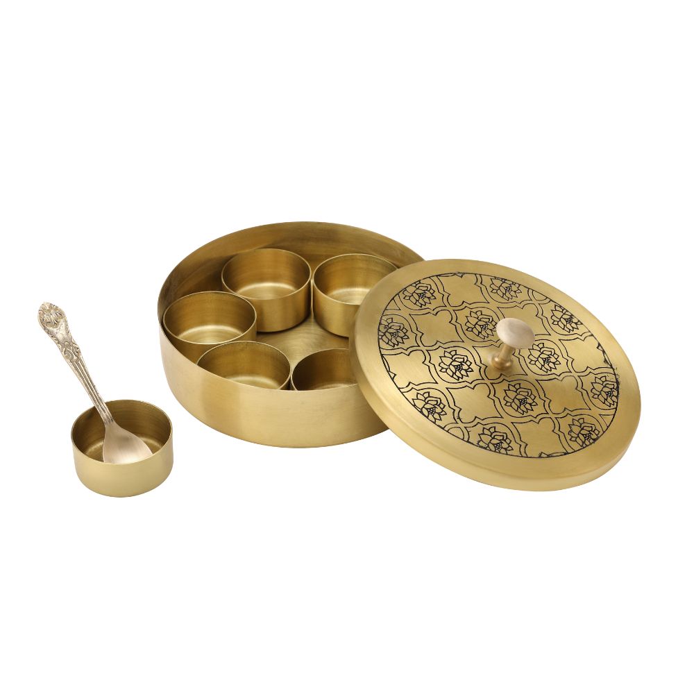 LaCoppera Premium Brass Lotus Harmony 5 Inch Masala Box - 1