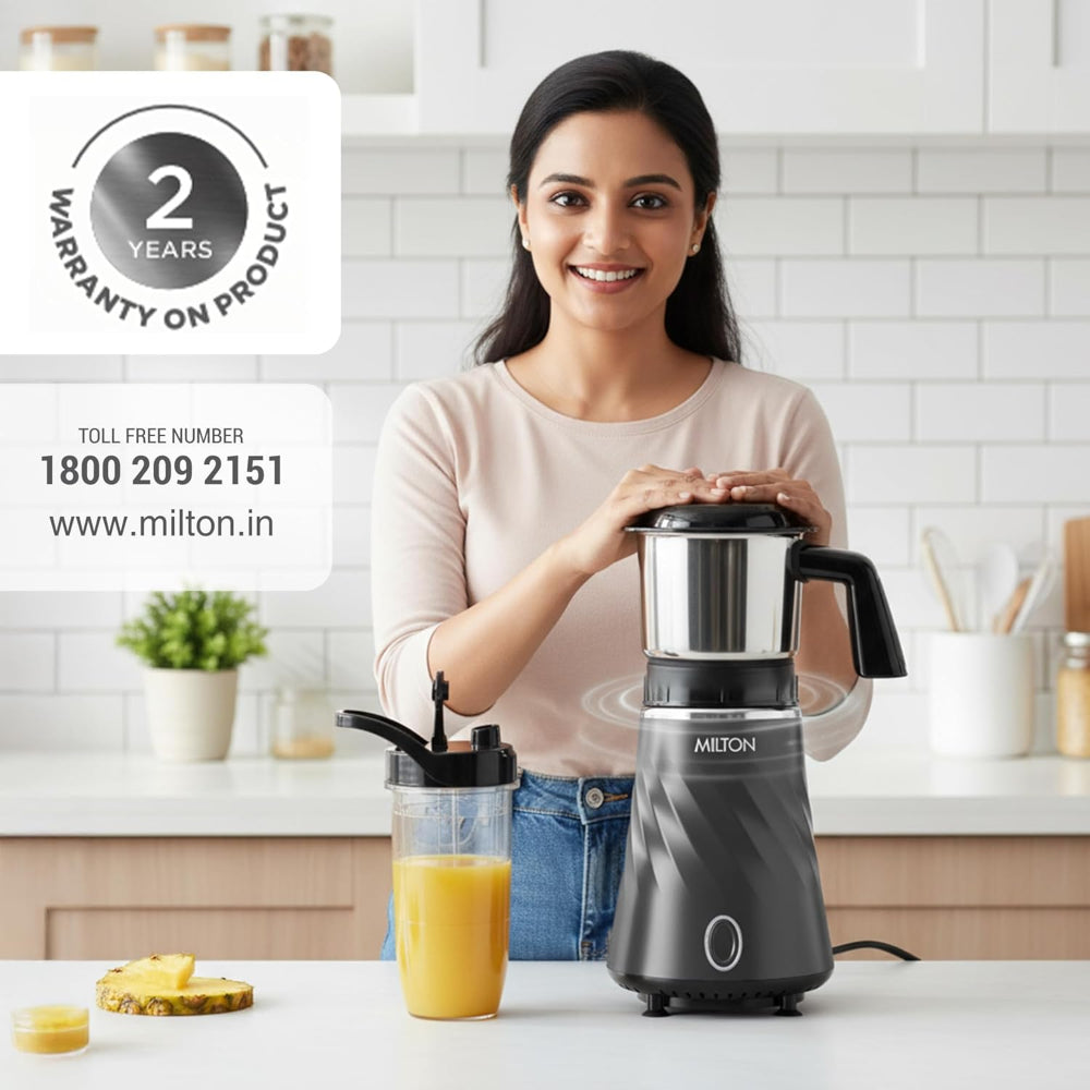 Milton MiniQ Mini Bullet 350 Watts Mixer Grinder with 2 Multipurpose Jar - 10