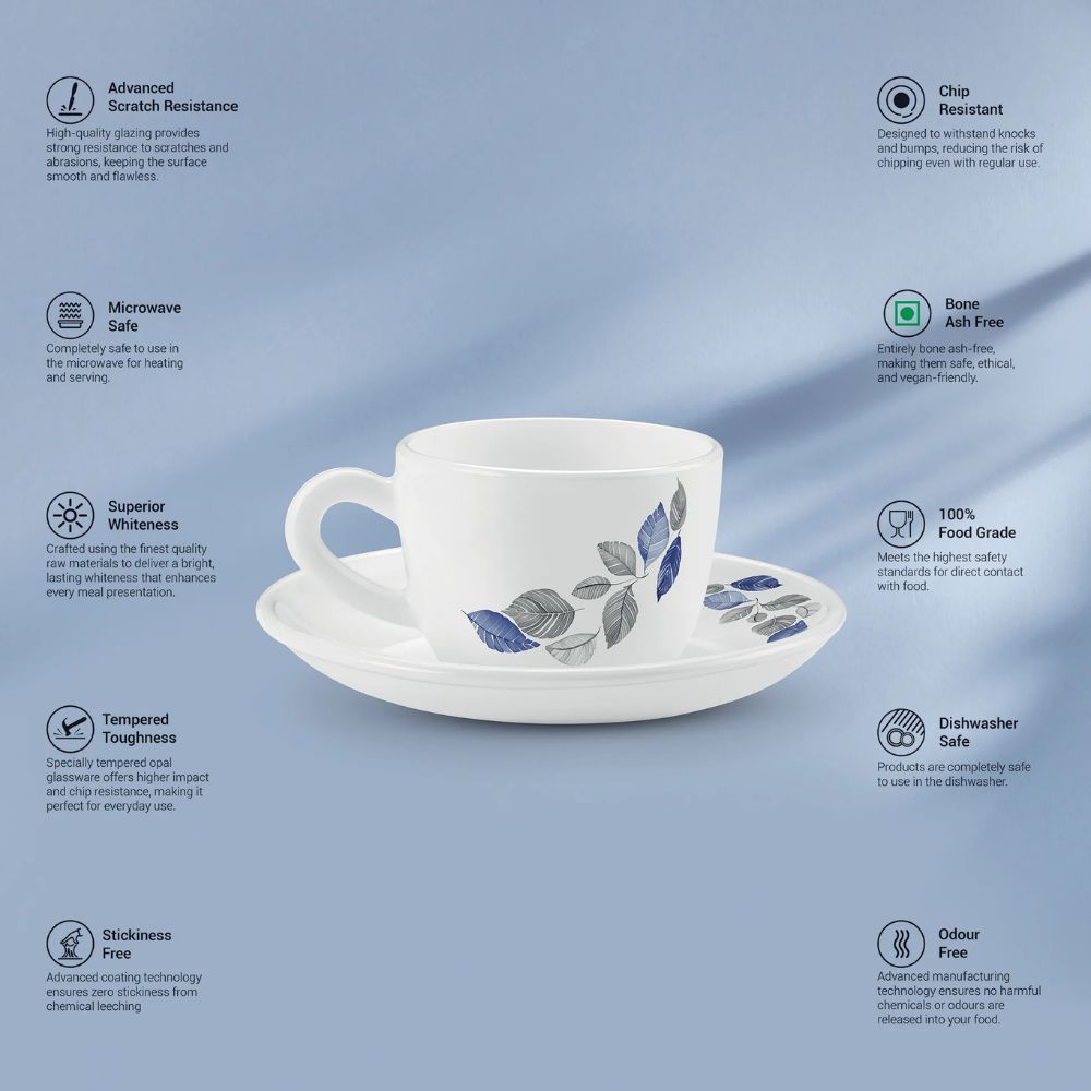 Treo Ophelia Collection Lunis Opalware 13 CL Cup Saucer Set - 5