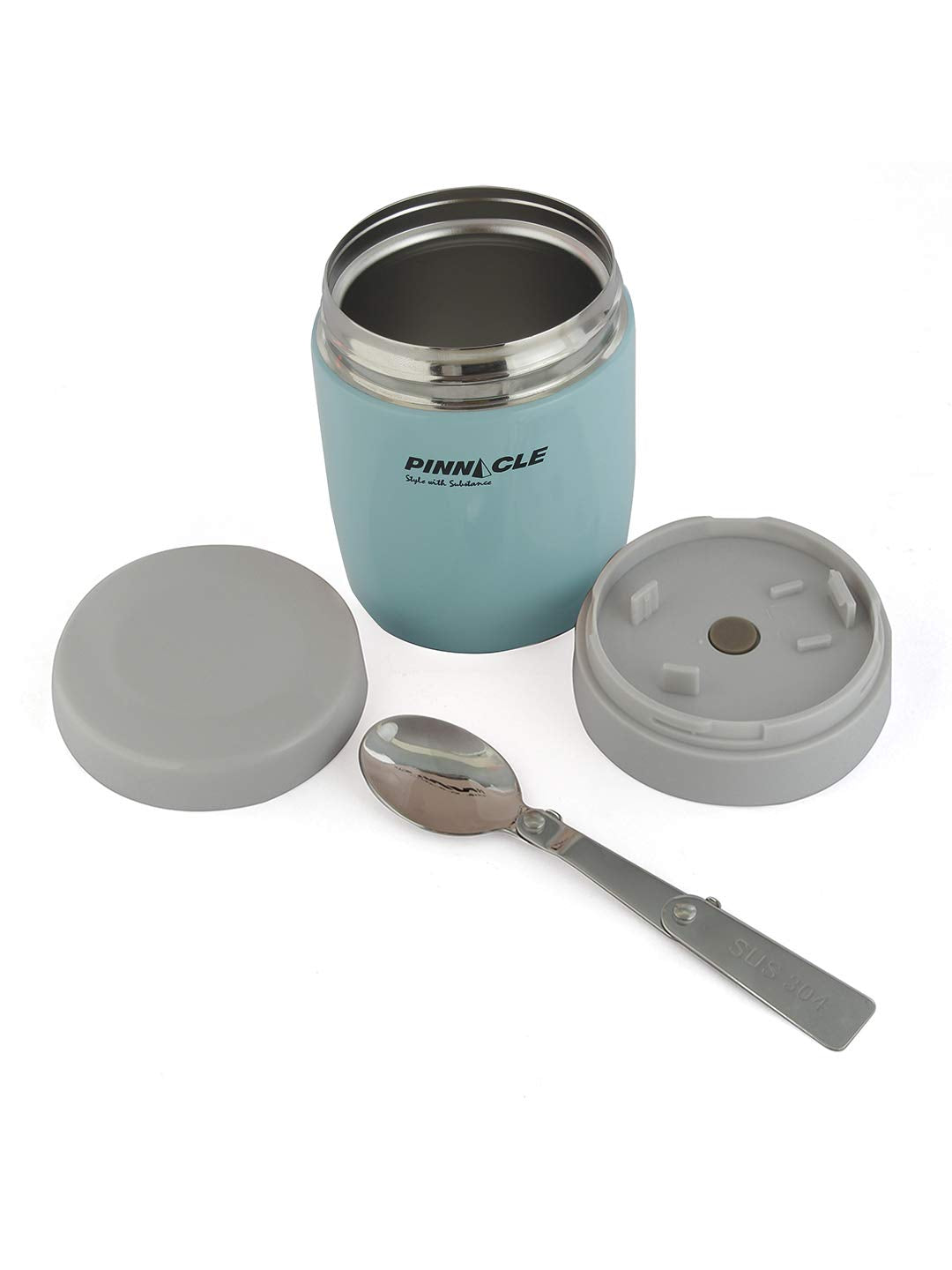 Pinnacle Pandora Stainless Steel Vacuum Lunch Box Container with Bag | 380 ML | Pink | Light Blue