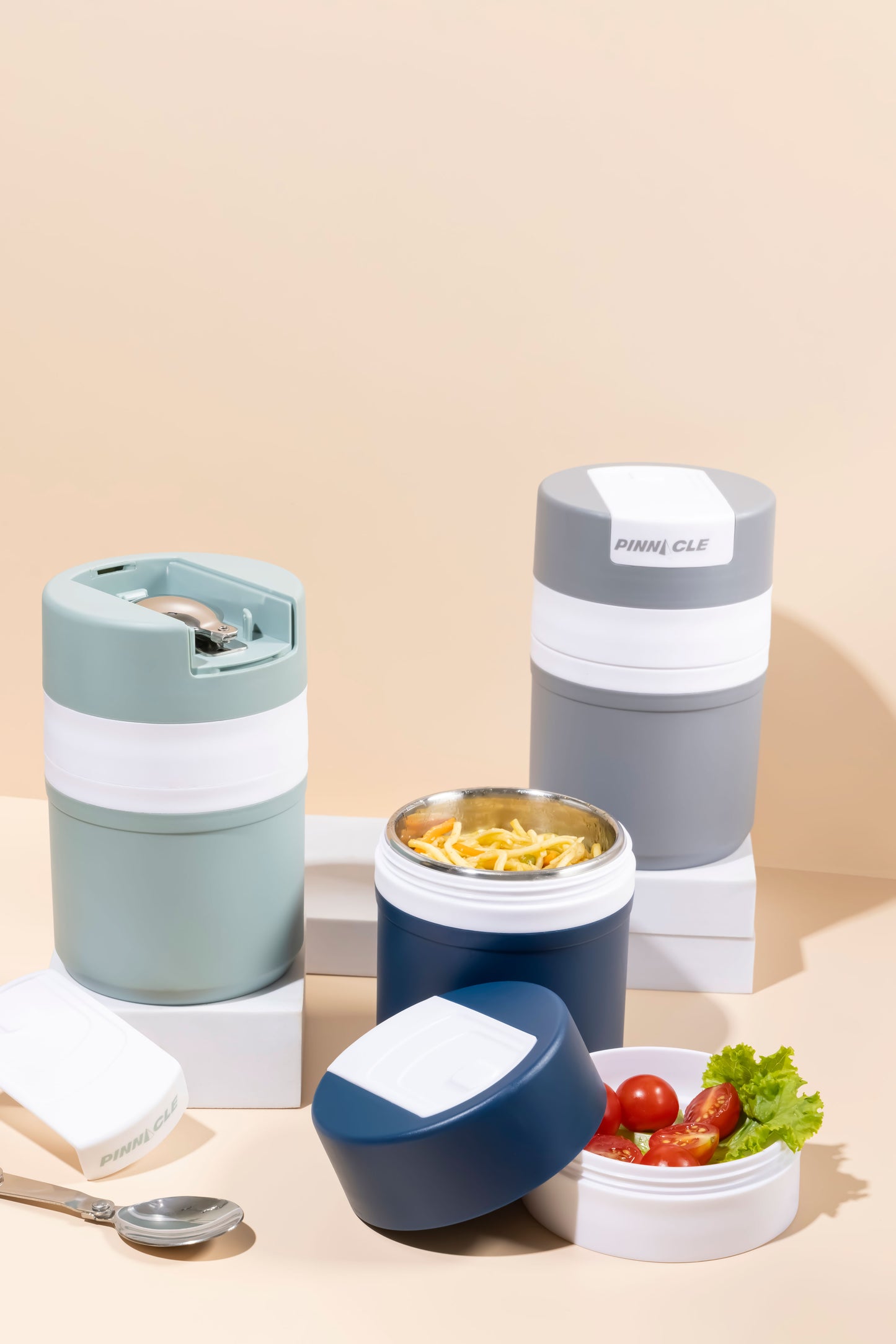 Pinnacle Pogo Matt Premium Stainless Steel Insulated Lunch Pot with Dual Compartment and Folding Spoon | 600 ML