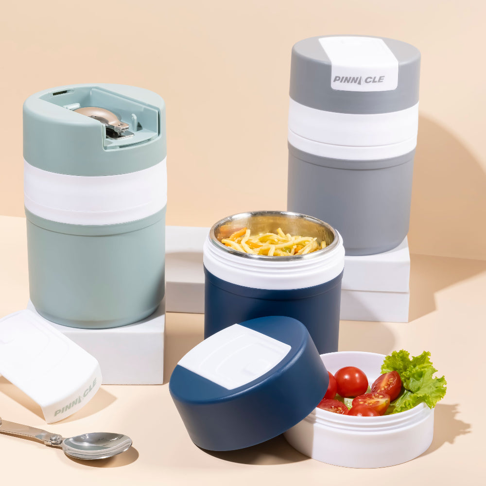 Pinnacle Pogo Matt Premium Stainless Steel Insulated Lunch Pot with Dual Compartment and Folding Spoon | 600 ML