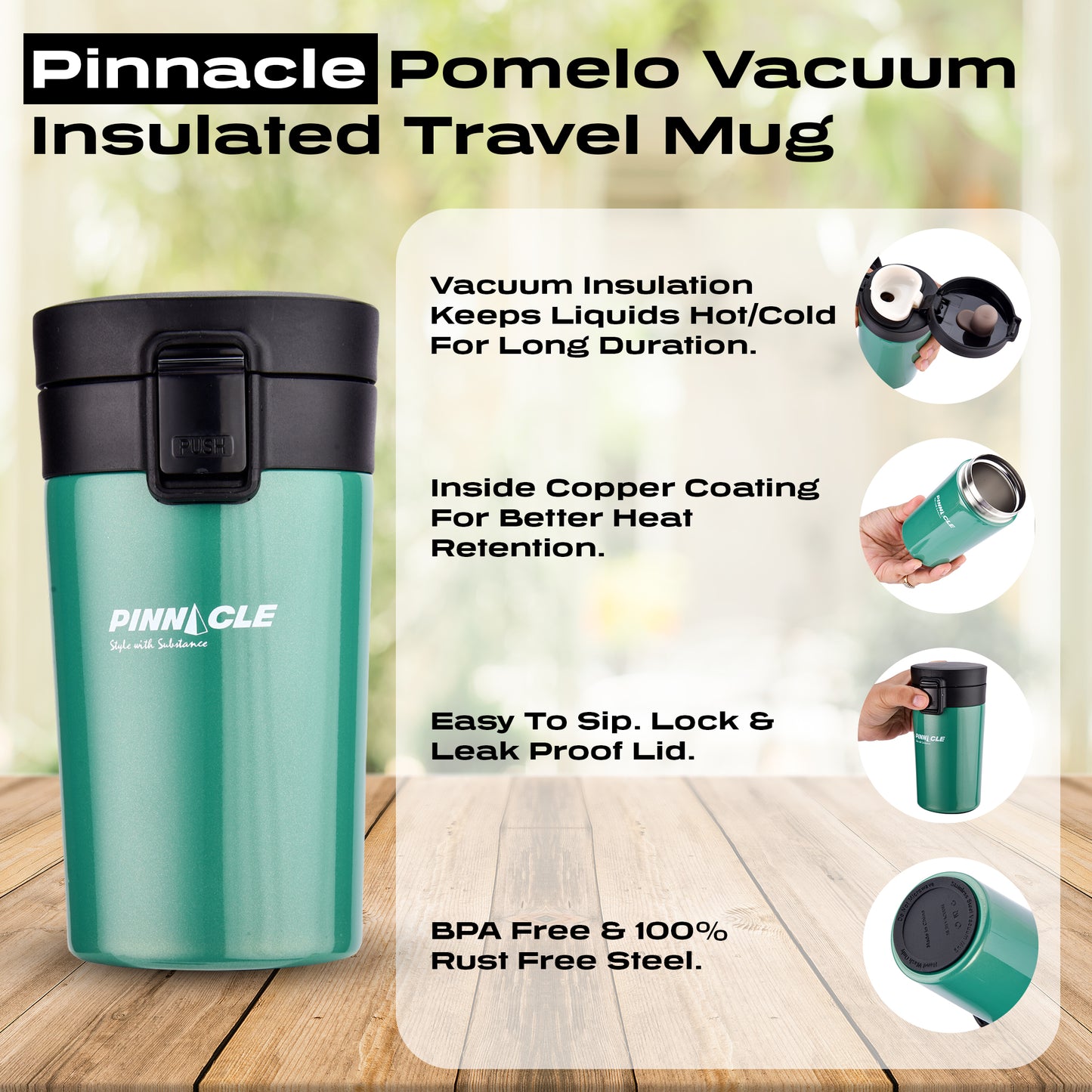 Pinnacle Pomelo Vacuum Insulated 300 ML Travel Mug - Premium Insulated Mug for Hot and Cold Beverages