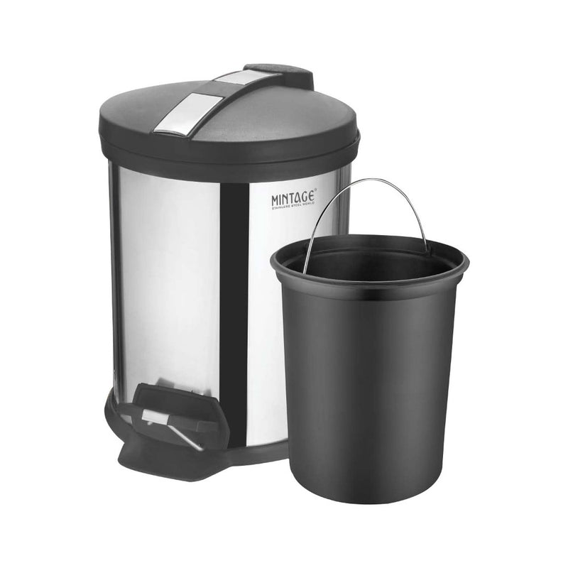 Mintage Stainless Steel 12 Litre Plain Pedal Flipbin with Detachable Plastic Bucket Trash Can - 1