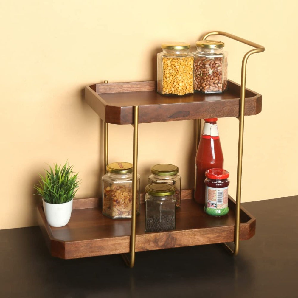Softel Golden Wood Spice and Condiment Organizer Tier Serving