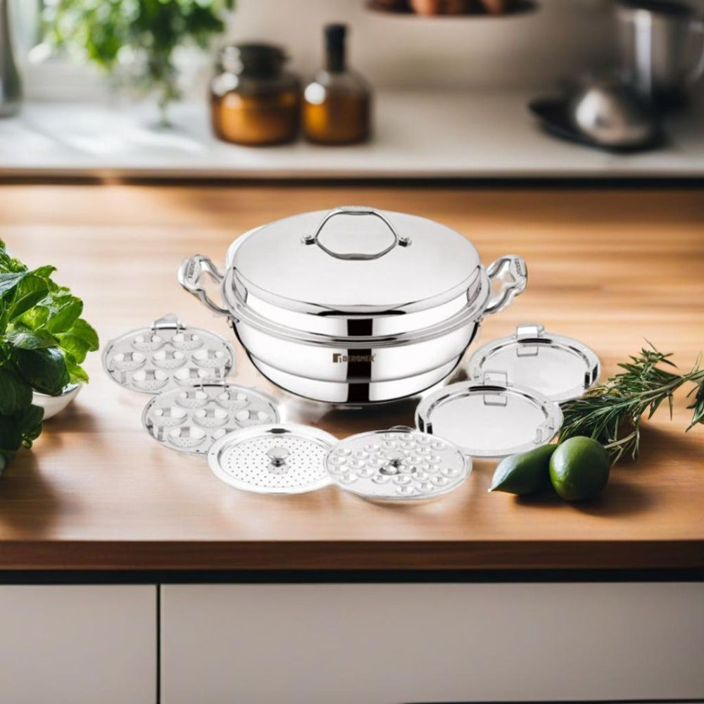 Bergner Argent Tri-Ply Multi Kadai with lid and 6 Plates - 9