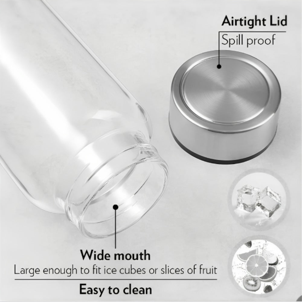 Borosil Neo Slim 550 ML Borosilicate Glass Bottle with Stainless Steel Lid - 4