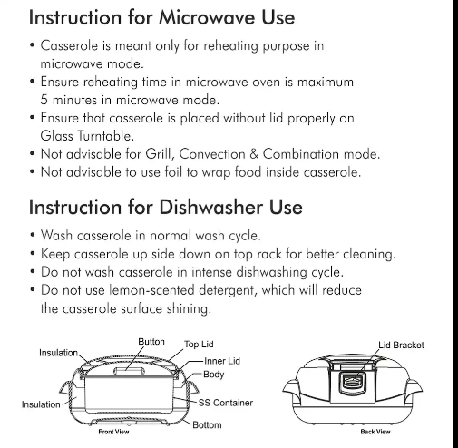 Milton Microwow One Touch Insulated Inner Stainless Steel Casserole