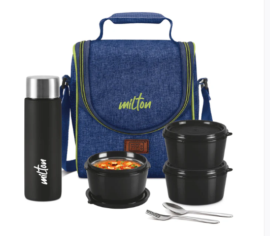 Milton Dazzle Lunch Tiffin Set Stylish, Convenient, and Practical – The Ultimate On-the-Go Meal Companion | 3 Container 1 Bottle | Black | Grey | Blue