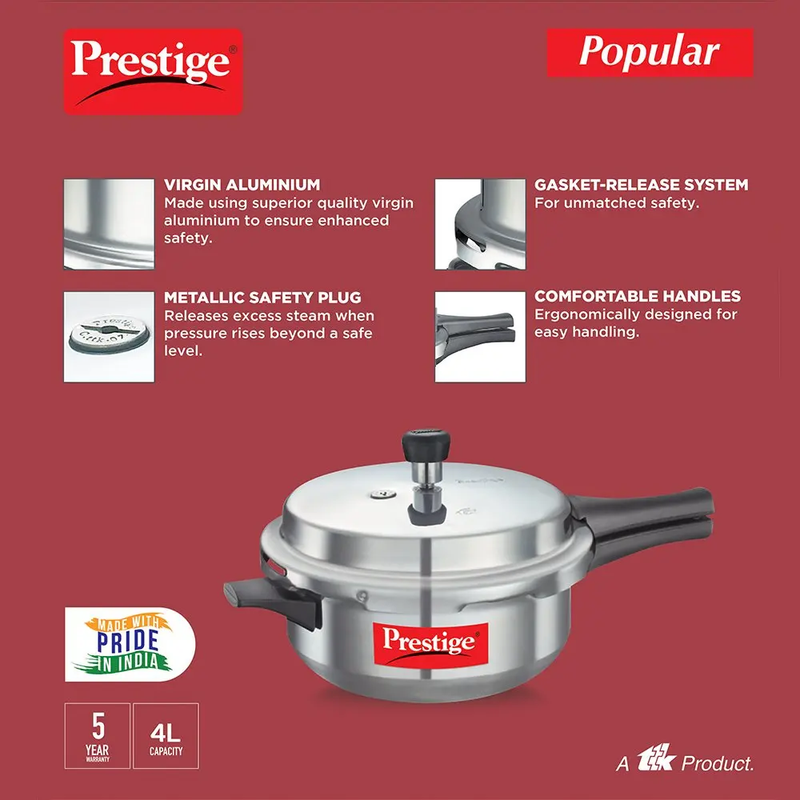 Prestige Popular Aluminium Pan Pressure Cookers with Outer Lid - 10025 - 4