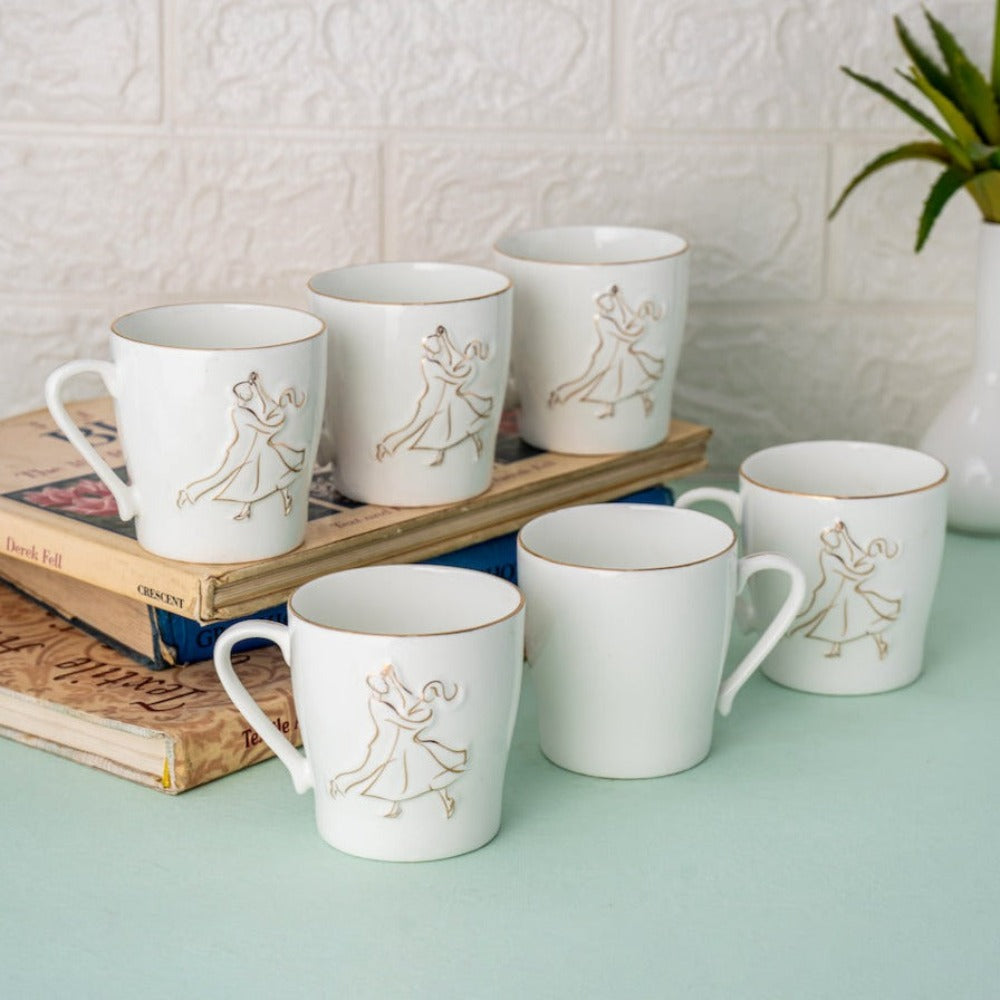 Clay Craft Ceramic Swirl Printed 220 ML Coffee Tea Mugs Set of Pcs