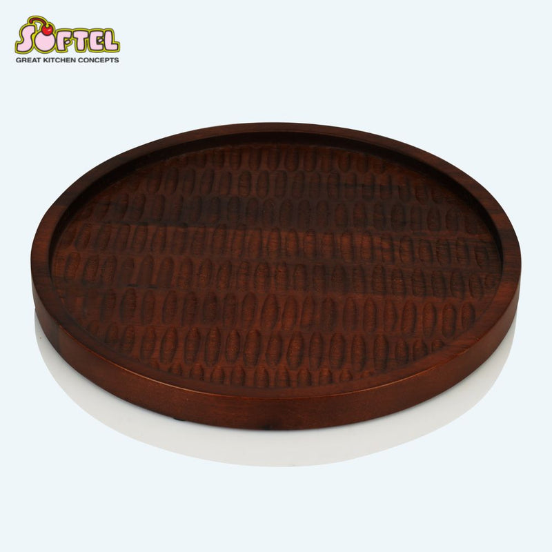 Softel Wooden Round Carved Crust Serving Platter - 4