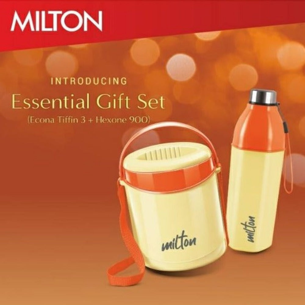 Milton Essential Gift Set - Econa Tiffin 3 + Hexone 900 Bottle - 10