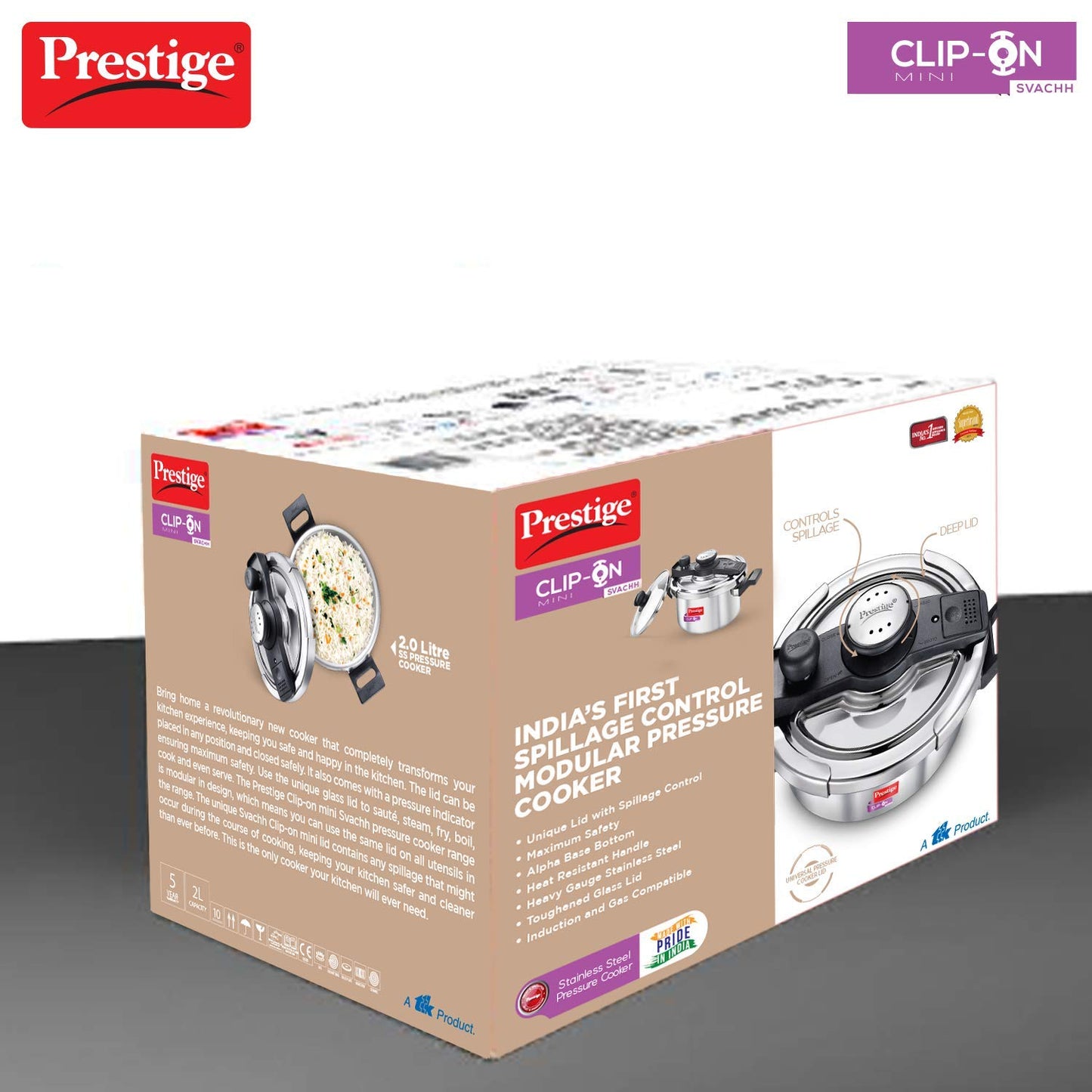Prestige Clip-on Mini Svachh Stainless Steel Pressure Cookers with Glass Lid