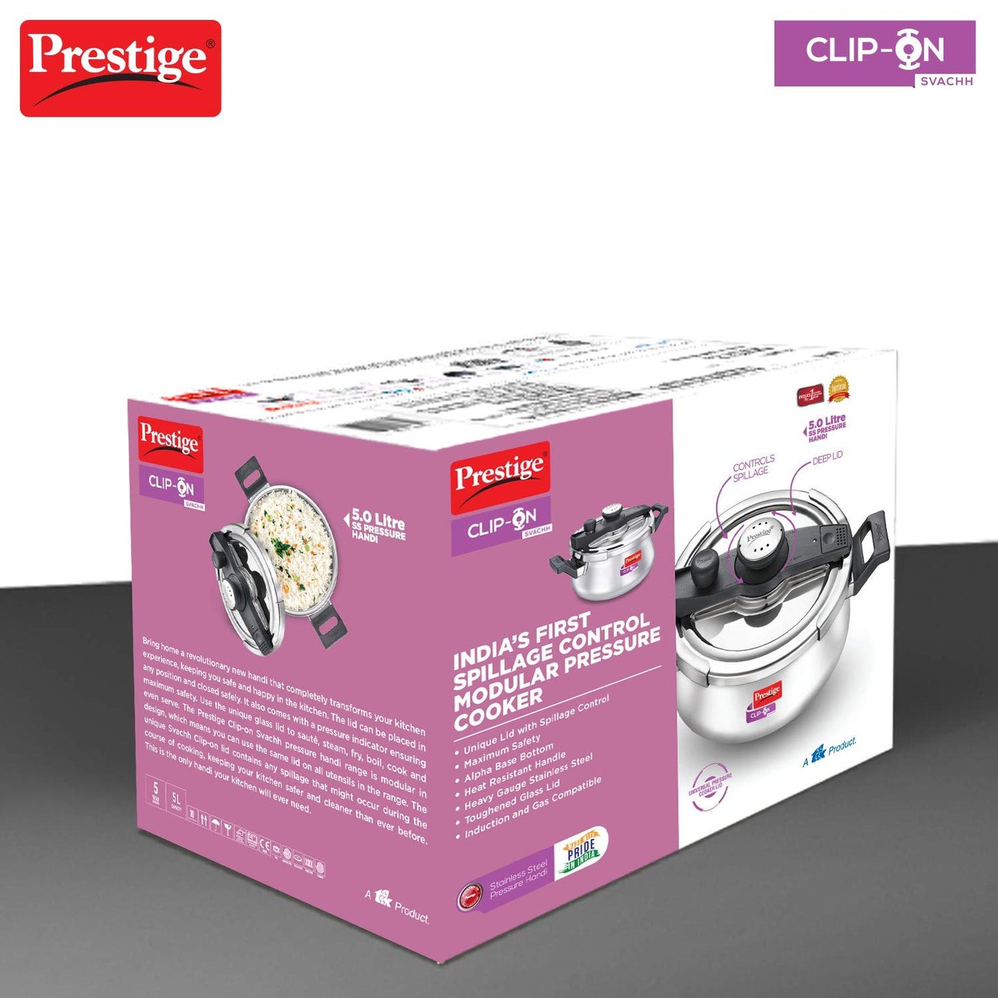 Prestige Clip-on Svachh Stainless Steel Handi Pressure Cookers with Glass Lid