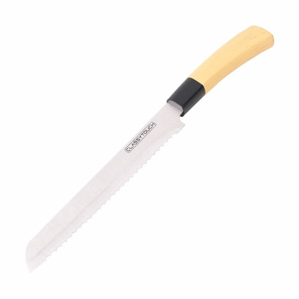 Stainless Steel Bread Knife Wood Textured ABS Plastic Handle – Sandal Color (33 cm)
