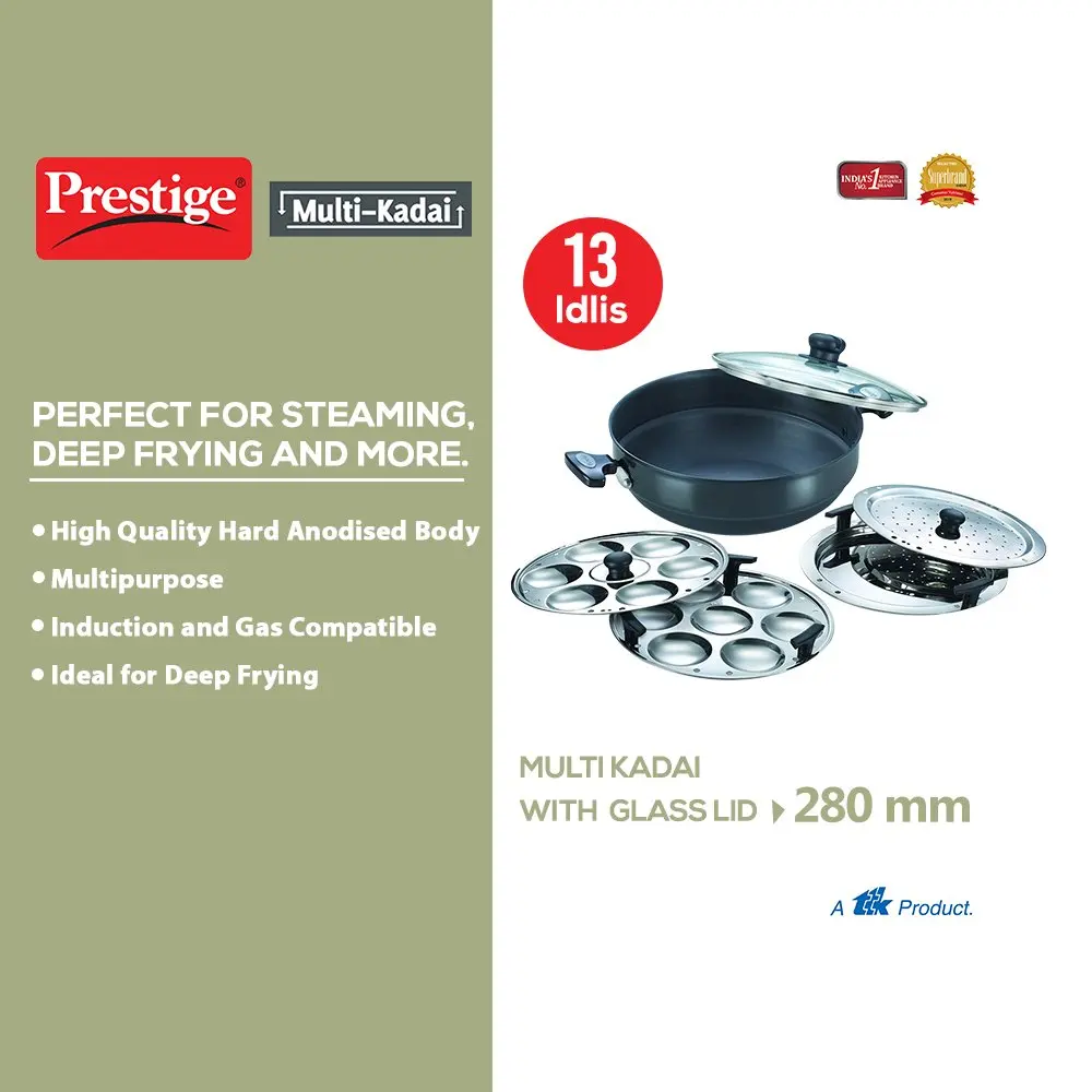 Prestige Hard Anodised Multipurpose Kadai, 5-Pieces