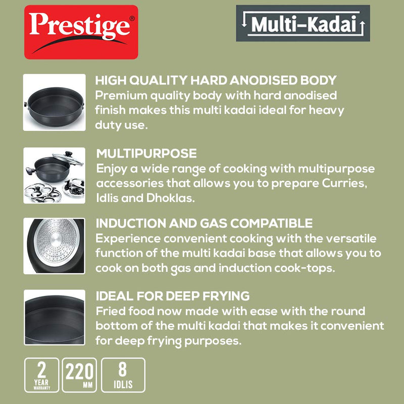 Prestige Hard Anodised Multipurpose Kadai, 5-Pieces