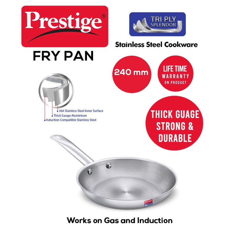 Prestige Stainless Steel Tri Ply Splendor Fry Pan 240 mm Silver - 37414 - 2