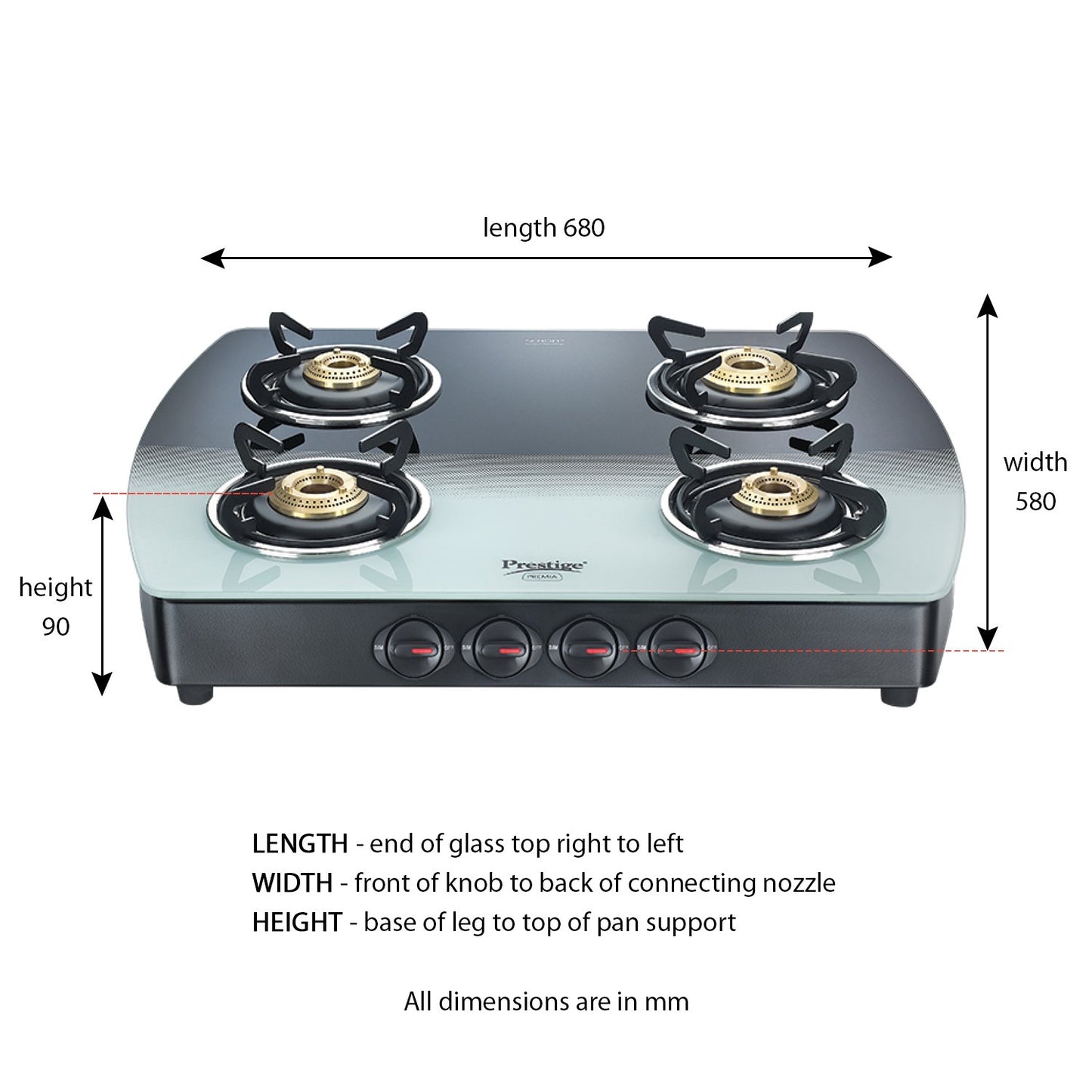 Prestige Premia Schott Glass Top 4 Burners Gas Stove - 7