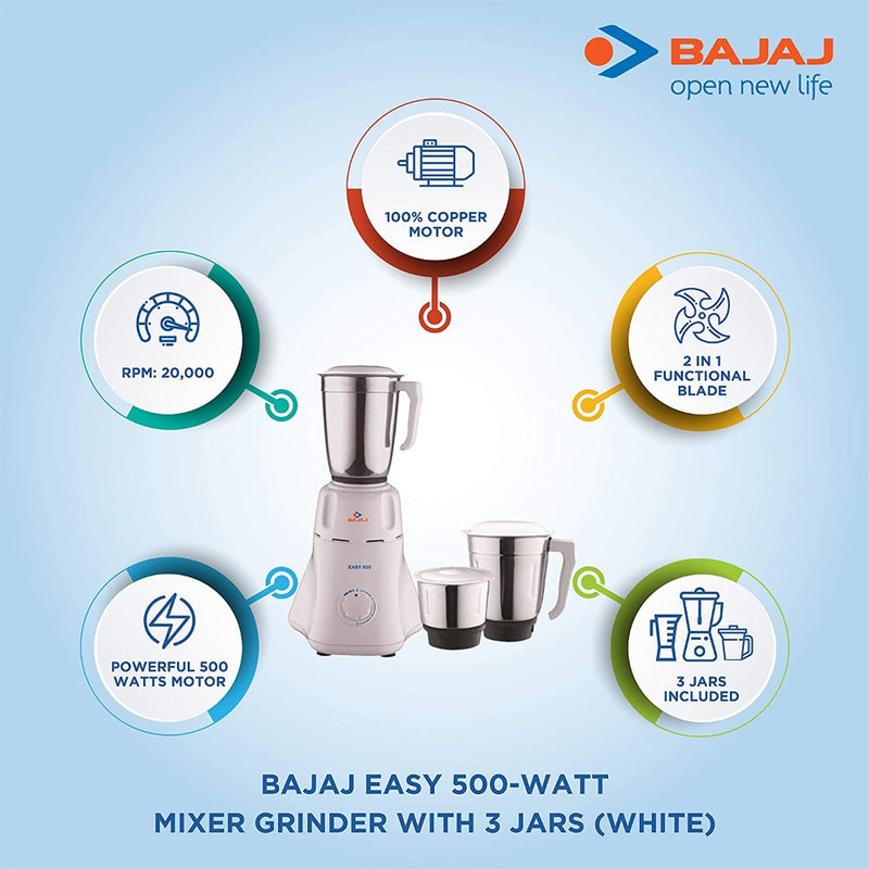 Bajaj Easy 500 Watt Mixer Grinder with 3 Jars - 410153 - 6