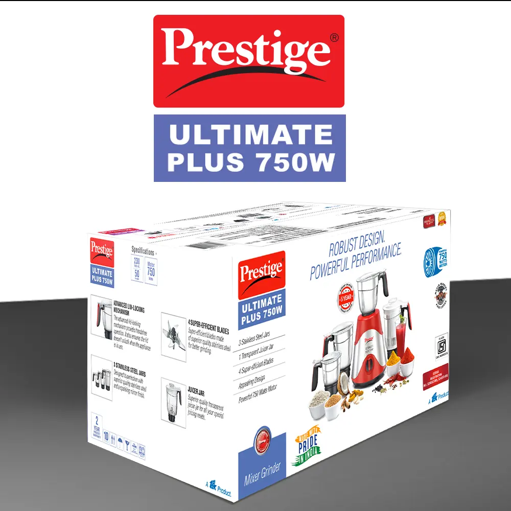 Prestige Ultimate Plus 750 watt Mixer Grinder with 3 Stainless Steel Jars & juicer jar