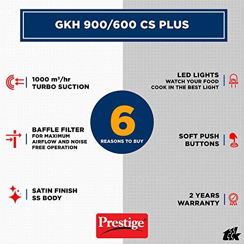 Prestige 1000 m³/hr Curved Glass Kitchen Chimney GKH 600 CS-Plus-41633 - 9