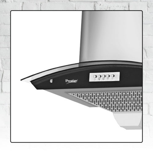 Prestige GKH 900 CN Curved Glass Kitchen Hood Chimney with Baffle Filters | 1100 m³/hr | Silver