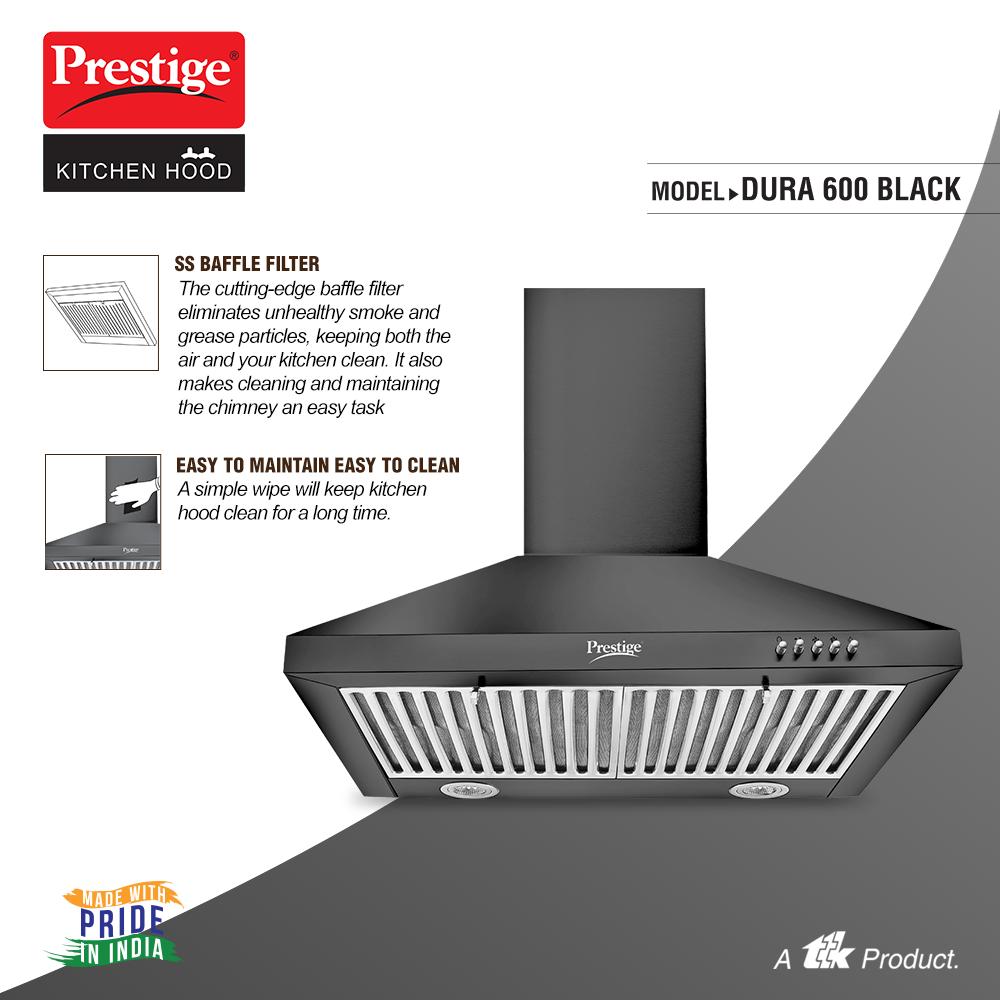 Prestige Dura 600 Powder Coated Kitchen Hood Chimney with Baffle Filters - 41828 - 6