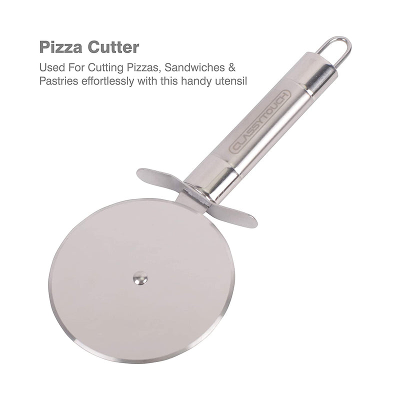 Classy Touch Pizza Cutter Wheel Slicer Heavy Stainless Steel Sharp Blade (7.9 inch-Silver)